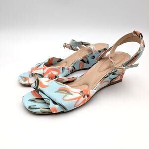 Adrienne Vittadini Angi Wedge Heel Sandal Women's Blue/Coral Size US7 EU37